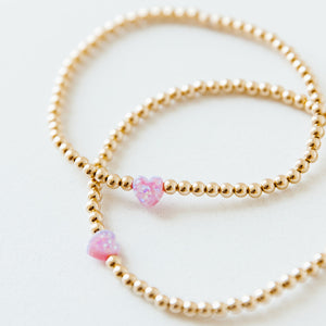 pink single opal heart bracelet