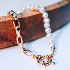 pearl paperclip clasp bracelet